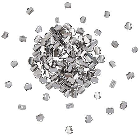 UNICRAFTALE 300 pz 6mm Rettangolo Nastro estremità Acciaio Inox Nastro Morsetto Morsetto con estremità Nastro Ad Anellousura di Fissaggio in Pelle Crimp End per Creazione di Gioielli, Hole 1x2 mm
