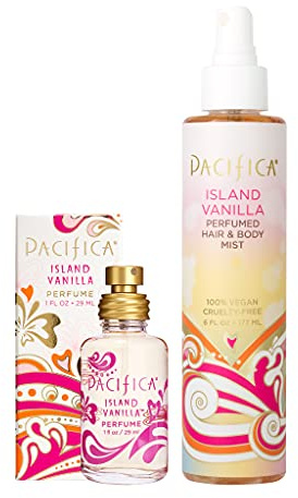 Pacifica Island Vanilla Spray Perfume & Hair and Body Mist Set – Tahitian Vanilla Clean Fragrance Duo, Essential Oil Blend, Alcohol-Free Hair/Body Mist Clean Beauty 100% Vegan & Cruelty-Free
