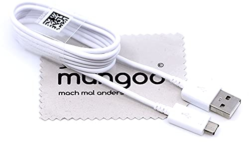Ladekabel für Original Samsung EP-DG925UWE für Samsung Galaxy J1, J3, J4, J5, J6, J7, S, S2, S3, S4, S5, S6 1,2m Datenkabel 15W Weiß Micro-USB mit mungoo Displayputztuch