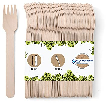 BIOZOYG 1000 Forchette Monouso in Legno - Posate Biodegradabili e Compostabili - Stabili 14 cm