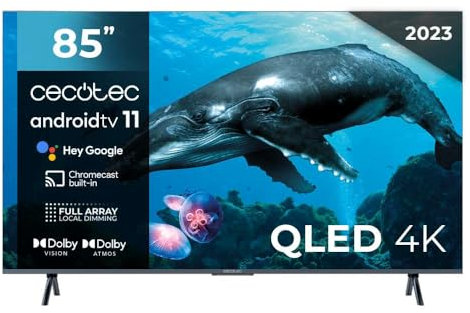 Cecotec TV 85 QLED 4K UHD VQU30085+S.120Hz, Full Array Local Dimming 144 Zonas, Smart TV Android 11, HDMI 2.1, Google Voice Assistant, Dolby Visiotmos, SubWoofer 60W, Wi-Fi, BT, PVR