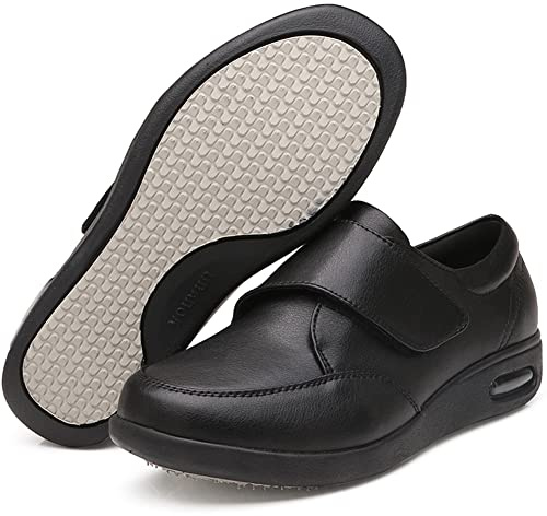 Zapatos Diabéticos Hombre Especial Ancho con Empeine Alto y Sandalias para Pies Hinchados, Negro, 45 EU