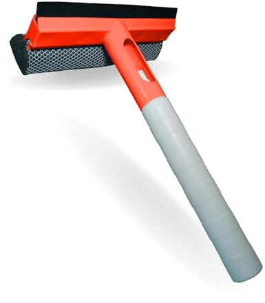 Limpia Cristales 3en1 rasqueta de Goma+Esponja limpiadora +depósito para Rellenar con líquido Limpiador. Limpiacristales Multiusos para el hogar, Coche u Oficina. (Naranja)