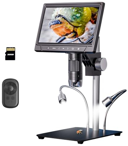 Auveach Digitales Mikroskop 25,6 cm (10,1 Zoll) IPS-Bildschirm 1200 x 12 MP 1080P HD Video Mikroskop zum Löten mit 2 LED-Lichtern und Fernbedienung, kompatibel mit PC (32 GB TF-Karte im Lieferumfang
