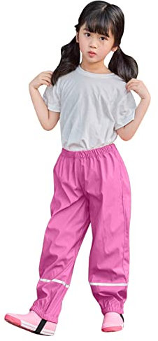 Pantalon de pluie pour garçon - Pantalon boueux respirant - Pantalon d'extérieur fin - Léger et imperméable - Surpantalon de vélo - Grandes tailles - Imperméable - Fille - Rose chaud - 140