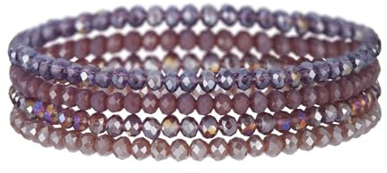 Generisch Damen Kristall Perlen Armband, Mehrschichtiges Steine Armband Boho Kristall Stein Perlen Armbänder Modeschmuck Geschenke für Frauen Mädchen (Lila)