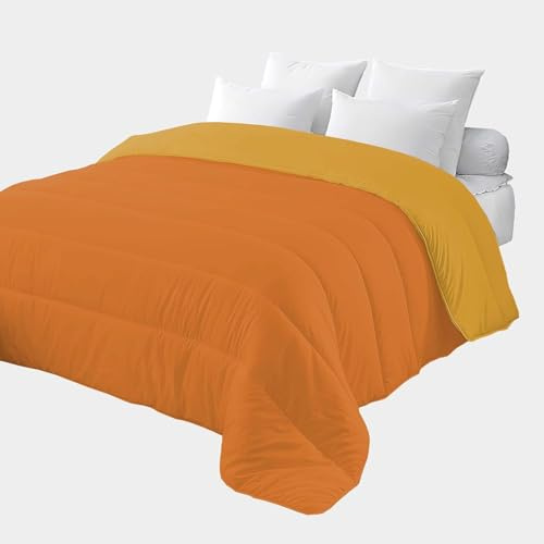 Corredocasa - Piumone Matrimoniale 4 Stagioni Piumino Autunnale e Invernale con Imbottitura 350 g/m², Trapunta Double Face Morbida in Microfibra Sintetica (Arancione/Giallo, 2 Piazze)