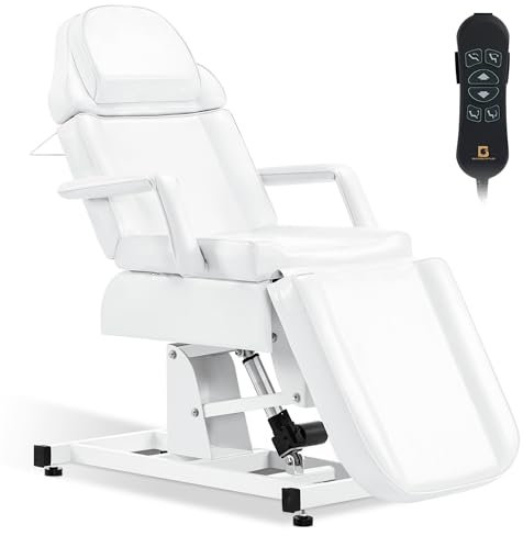 Barberpub Kosmetikliege Elektrisch, Massageliege Klappbar & Höhenverstellbar, Tattoo Liege mit 3 Motoren, Massagetisch für SPA Salon 0751 (Weiß)