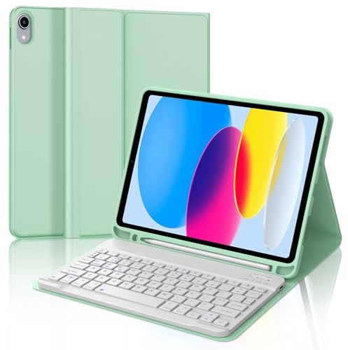 WINCHKING Funda Teclado para iPad 11 Generación A16 2025/10 Generación 2022 (11/10.9 Pulgadas), Bluetooth Magnéticamente Desmontable Teclado para iPad 10 Gen 2022, QWERTY Español, Verde Hierba