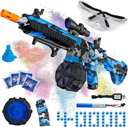 Electric Gel Ball Blaster, High Speed Automatic Splatter Ball Blaster with 40000+ and Goggles, Rechargeable Splatter Ball Toys for Outdoor Activities Game Favors-Blue