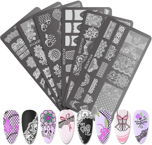 Lot de 6 plaques de tampons à ongles pour ongles professionnels - Pointes et feuilles - Accessoires de manucure
