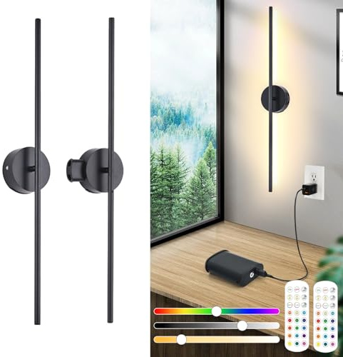 Trådlös Vägglampa Inomhus Med Fjärrkontroll Och Beröringsbrytare, 2 Pack, USB Laddbar Vägglampa, 8000mah Avtagbart Batteri, LED Dimbar, 15 Färger, 360° Rotation, Timer, Svart, 80CM