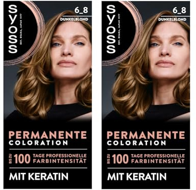 Syoss Coloration 6_8 mörkblond (2 x 115 ml), permanent färgning med keratin ger professionell färgintensitet upp till 100 dagar, 100 % täckning av grått hår