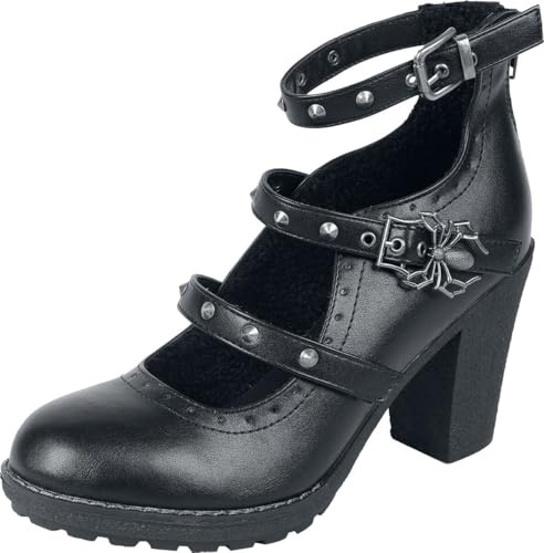 Gothicana by EMP Femme Escarpins Noirs à Trois Brides avec détails cloutés EU37