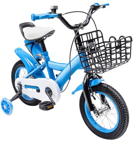 LKHDONG Kinderfahrrad 12 Zoll, Fahrrad Kinder für ab 3-6 Jahre, Kinder Fahrrad mit Stützräder und Korb, Tretfahrrad Mädchen Jungen, Kinderrad Höhenverstellbares, Blau