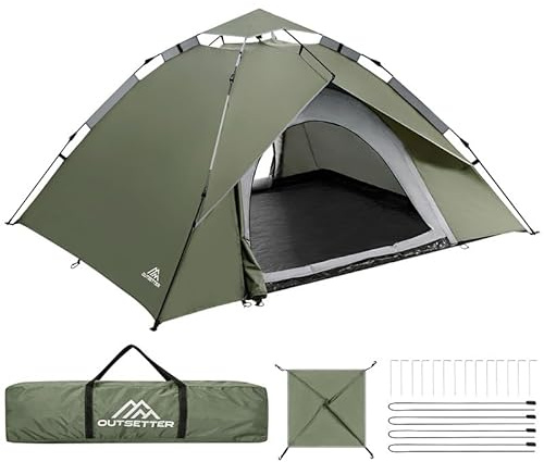 Camping Tent, 3-4 Person Man Instant Pop Up Tent,Windproof Dome Large Lightweight 4 Seasons Tent,with Removable Outer Tarpaulin & Carry Bag,Easy Set-Up