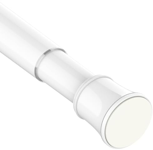 Extendable Shower Curtain Pole Non-Slip Shower Curtain Rod Tension Rod Adjustable Telescopic Curtain Poles No Drilling Shower Curtain Rail for Bathroom,Bedroom,190-410 cm, 75-161″, Ø 32 mm,White