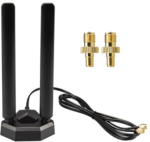 BOOBRIE WiFi 6E Antenna Kit 2.4GHz 5.8GHz 6GHz RP-SMA Male Magnetic Base WiFi SUB 6 Network TS9 Antenna Aerial and RP-SMA Female to TS9 Male Adapter for PCI-E Wireless Router Hotspot Extender Booster