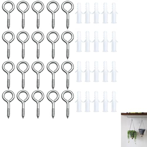 20PCS M5 x 65 Pernos de ojo atornillados, Ganchos de Acero Inoxidable Ganchos de Tornillo Pernos de Ojo con Rosca Autopropulsado Hembrillas Cerradas con Madera Rosca para uso Doméstico y Exterior