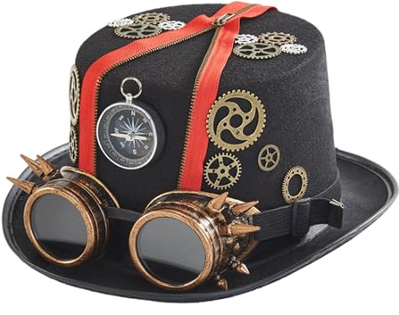 Cappello A Top Steampunk Gotico - Cappello Steampunk Per Adulti, Cappello A Vapore Di Vestiti | Cappello Di Halloween, Costume Da Viaggiatore Per Viaggiatore, Costume Da Viaggiatore, Accessori Steampu