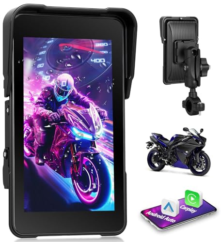 Motorsi Autoradio Portable avec Système de Navigation pour Moto, A-pple CarPlay et Android Auto, écran Tactile HD 5 Pouces, Bluetooth, FM, étanchéité IP68