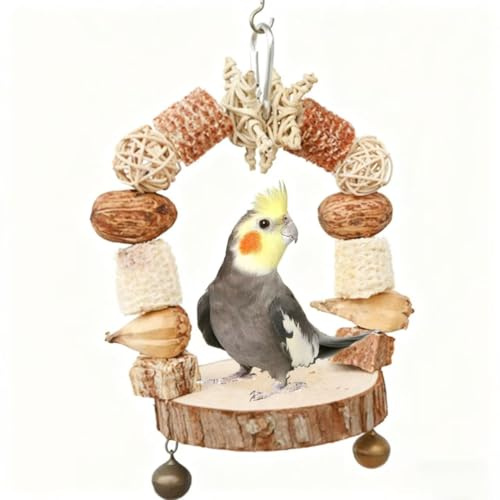 ZYYRSS Pet Bird Swing, Parrot Cage Toys, Natural Corn Cob and Nuts Wooden Parrots Chewing Toys, Bird Cage Accessories for Macaws, Conure, Cokatoos, Cockatiel, Parrots