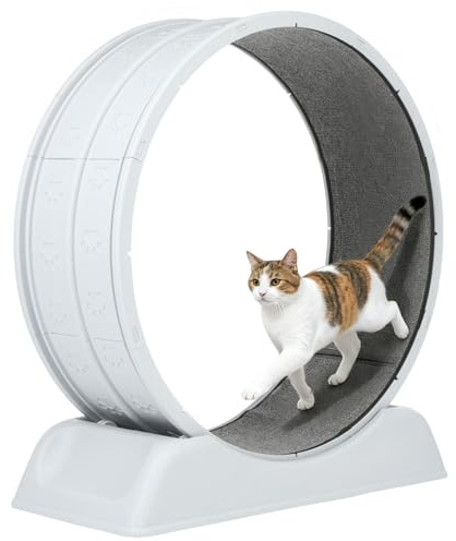 Cat Wheel,30-inch Large Cat Exercise Treadmill Wheel with Brake and Carpeted Runway Running Whee+l Teaser for Indoor Cats Interactive Toys for Running Walking Training,Includes Teaser Wand,Gray