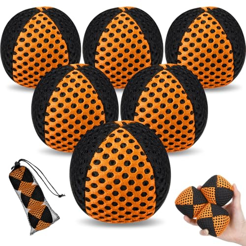 Soulchen Lot de 6 balles de jonglage pour débutants, filet, noir et orange | Pouf de jonglage durable, doux et facile avec sac de rangement pour débutants, adultes et professionnels