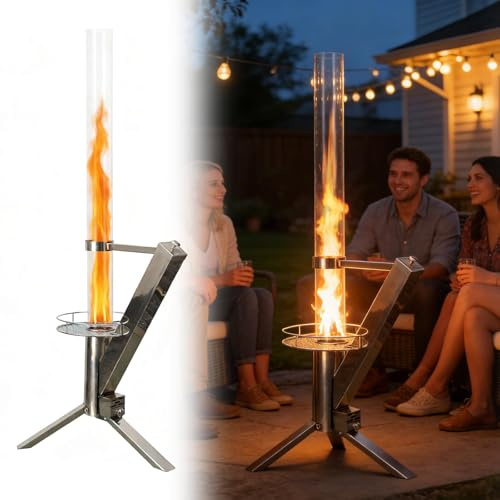 Feuerrohr Pellets, Pelletofen Edelstahl Feuersäule und Pelletfackel für Tolles Ambiente-Feuer,Reinigungsbürste incl