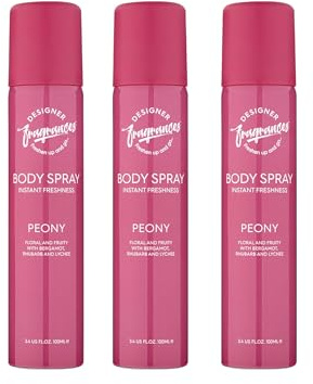 Designer Fragrances Peony Body Spray for Women – Set of 3 Instant Freshness, Long-Lasting Everyday Fragrance