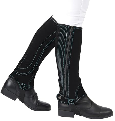 Dublin Easy-Care Half Chaps II, Black/Teal, Childs Small