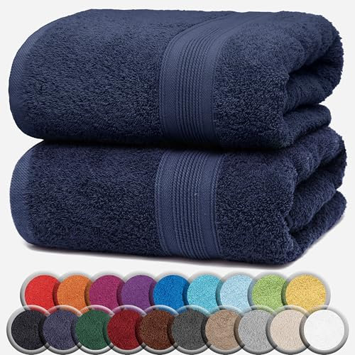 NatureMark 2er Pack SAUNATÜCHER/BADETÜCHER – Premium Qualität 80x200cm – Sauna-Handtuch 100% Baumwolle – Farbe: Navy Blau