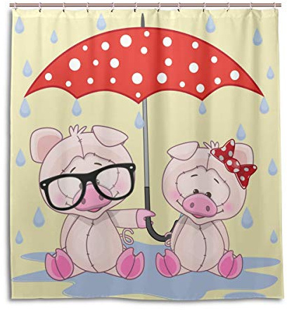 Eslifey - Cortina de ducha de poliéster para cerdos y paraguas, 66 x 72