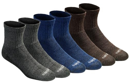 Dickies Men's Dri-Tech Moisture Control Quarter Socks, Available in M-XXL (6, 12, 18 Pairs), Grey/Blue/Brown (6 Pairs), Large