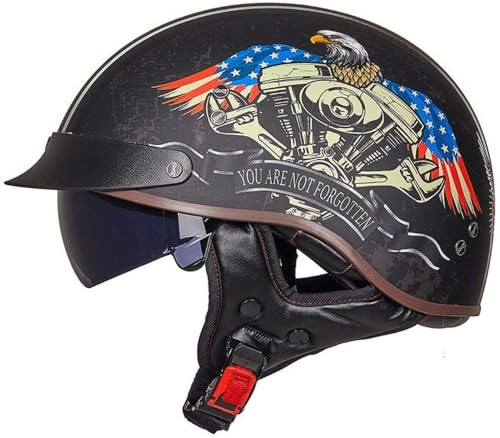 EBAYIN Halbschalenhelm mit ECE, Retro Jethelm Chopper Helm Retro Motorrad Helm, Halbhelme Scooter-Helm Mofa-Helm mit Sonnenblende und Herausnehmbares Atmungsaktives Futter,B-M=（57~58cm）