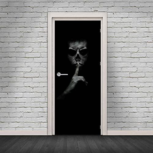 JGCAI 3D Türaufkleber Türtapete Selbstklebend Schwarzer Totenkopf Türposter Tapete 77x200cm wasserdichte Fototapete Abnehmbare Tapete Vinyl Tür Aufkleber Innentür Schlafzimmer Badezimmer