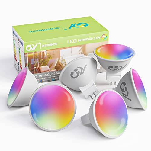 GY Lampadina WiFi Smart LED MR16, 5W lampadine a GU5.3 casa intelligente 380LM,Multicolore RGBCW dimmerabile bulbo, applicazione di controllo 2700k-6500k, Compatibile con Alexa/Google home, 6 pezzi