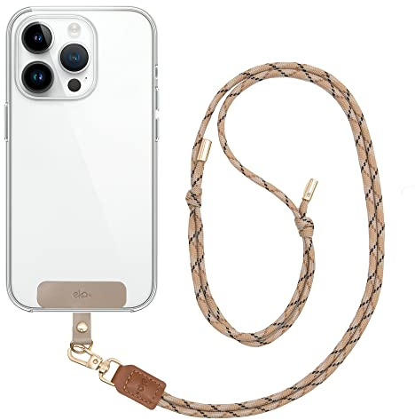 EKAX Handykette Universal | 5mm Halsband zum Umhängen ohne Hülle | Crossbody Handyband mit klebefreiem Pad | Kette für alle Smartphone, iPhone, Samsung, Huawei | Hellbraun