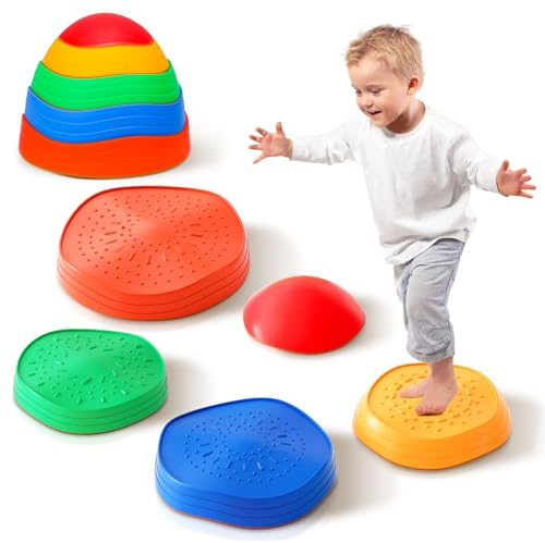 Kirumie Stepping Stones for Kids, 5pcs Non-Slip Plastic Balance River Stones for Kids, Promoting Children's Coordination Skills Obstacle Courses Sensory Toys for Toddlers, Indoor & Outdoor Play
