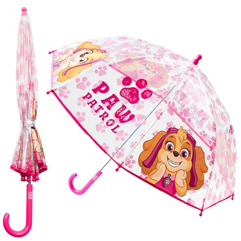 PAW PATROL Regenschirm Kinder, Stockschirm in Glockenform, Transparent - Geschenke für Kinder (Rosa)
