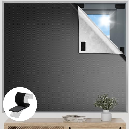 Blackout Curtains for Bedroom, 36 x 57 Temporary Blackout Shades for Windows, Portable Black Out Blinds Screen with 20 Loop & Hook, 100% Black Out Window Cover Film for Baby Nursery Travel RV-Blacks