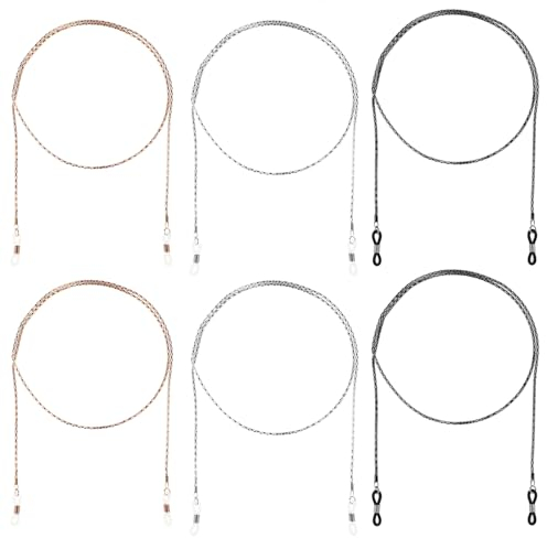 Giantree 6 Stück Brillenketten Für Damen Und Herren,3 Farben Metall-Brillenhalteband Elegante Brillen Umhängeband Sonnebrillen Band Wasserfeste Brillenband Kette Halskette Kettenzubehör