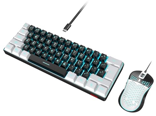 RedThunder 60% Gaming Keyboard and Mouse Combo, Ultra-Compact 61-Key RGB Backlit Mini Keyboard, Lightweight 7200 DPI Honeycomb Optical Mouse, RGB Wired Gaming Set for PC PS5 Xbox Gamer(Black-White)