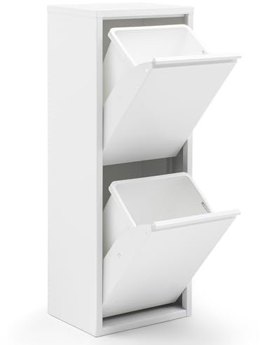 gowoll Mülleimer Küche aus Fleckenfest Biomülleimer Wandmontage Abfalleimer Mülltrennsysteme Küchenmülleimer mit Herausnehmbarer Inneneimer Recycling system (2 x 15 L) Weiß