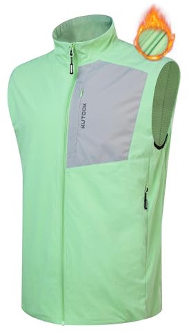 KUTOOK Softshell Weste Outdoorweste Fahrradweste Laufweste Ärmellose Jacke Herren Winddicht Wasserdicht Laufweste Leicht für Radsport Laufen Wandern Golf Alltag Grün L