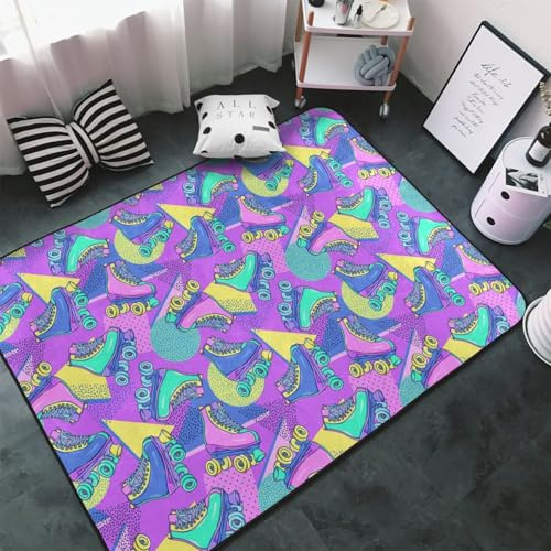 Tappeto con pattini a rotelle da discoteca, per soggiorno e camera da letto, lavabile, morbido, 7,6 x 12,7 cm, antiscivolo, per interni, decorazione per camera da letto, 152 x 99 cm