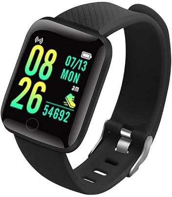 Ziyan Multifunktions-Smart-Uhr für Männer Frauen Kinder Nachricht Erinnerung Musik Control Sport Schritt Kalorien D13 Smartwatch Wecker 116Plus (Schwarz)