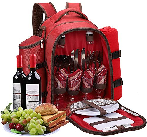 Apollo Walker Mochila de pícnic para 4 con Manta Rojo