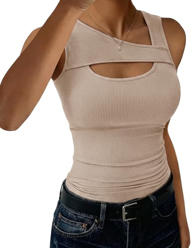 Aottori Top de Tirantes Mujer para Verano Acanalado Elástico Corte Ajustado | Estilo Elegante, Forma de Túnica, Acabado Liso, Comodidad Flexible, Uso Diario, Diseño Versátil