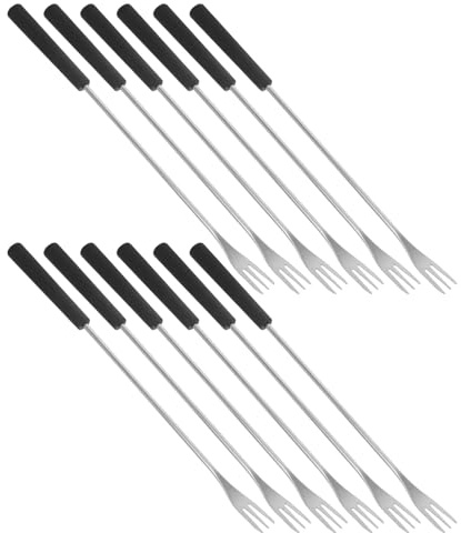 CHICAMPERA Tenedores para Fondue de Acero Inoxidable y Pp, Set de 12 Unidades, Tenedores de Fruta y Chocolate Mango Resistente, Utensilios de Cocina Prácticos para Fondue, Postres y Barbacoa